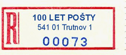 R-nálepka 100 let pošty Trutnov 1